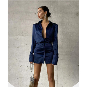 Otoño 2023 diseñador venta al por mayor <span class=keywords><strong>bluey</strong></span> ropa señora vestido Sexy Mini camisa manga larga Vestido de satén - Product Image 3