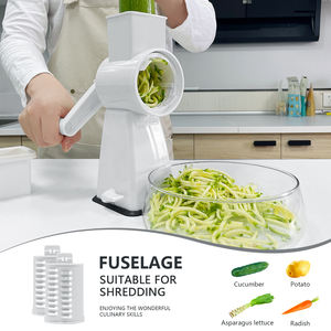 Râpe à fromage rotative, râpe à légumes manuelle, coupe-légumes 3-en-1, trancheuse et hachoir avec <span class=keywords><strong>base</strong></span> à forte aspiration, blanc - Product Image 4