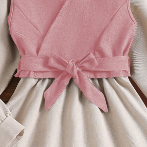 Autumn Spring Girls Elegant <strong>Long</strong>-<strong>Sleeved</strong> Dress <strong>Vest</strong> Sets 8-12 <strong>Years</strong> Two-Piece Set Retro Teenager Girls Children's Clothing Set - Product Image 6