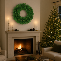 Karangan Bunga Natal Premium Unlit Oregon Fir 48 Inci 500 Ujung Hijau Buatan Tampilan Alami untuk Pintu Masuk, Etalase, Kemasan, Harga Pabrik OEM