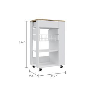 Chariot de cuisine à 5 étagères et 1 tiroir en blanc et chêne clair, design moderne pour le rangement et l'organisation - Product Image 5