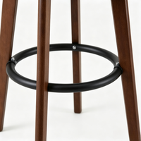 Tabouret de bar scandinave minimaliste en bois massif avec dossier à lattes, chaise de comptoir, coussin en cuir PU marron, base noire
