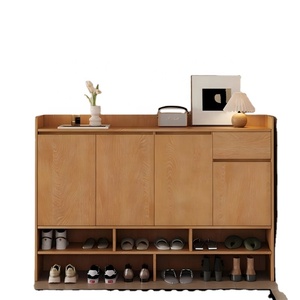 Meuble à chaussures moderne en bois massif de chêne Xha, classe ENF, personnalisable, pour couloir de centre commercial, armoire de rangement intégrée - Product Image 1