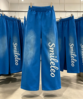 Pantalones de chándal acampanados de algodón 100% con lavado ácido y estampado puff, estilo streetwear personalizado, de pierna ancha para hombre
