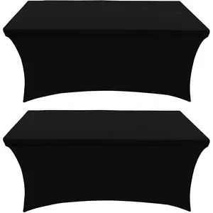 黒のフィットスパンデックステーブルカバー6/8フィートストレッチ長方形布イベント用テーブルクロス結婚式の宴会パーティーの装飾テーブル