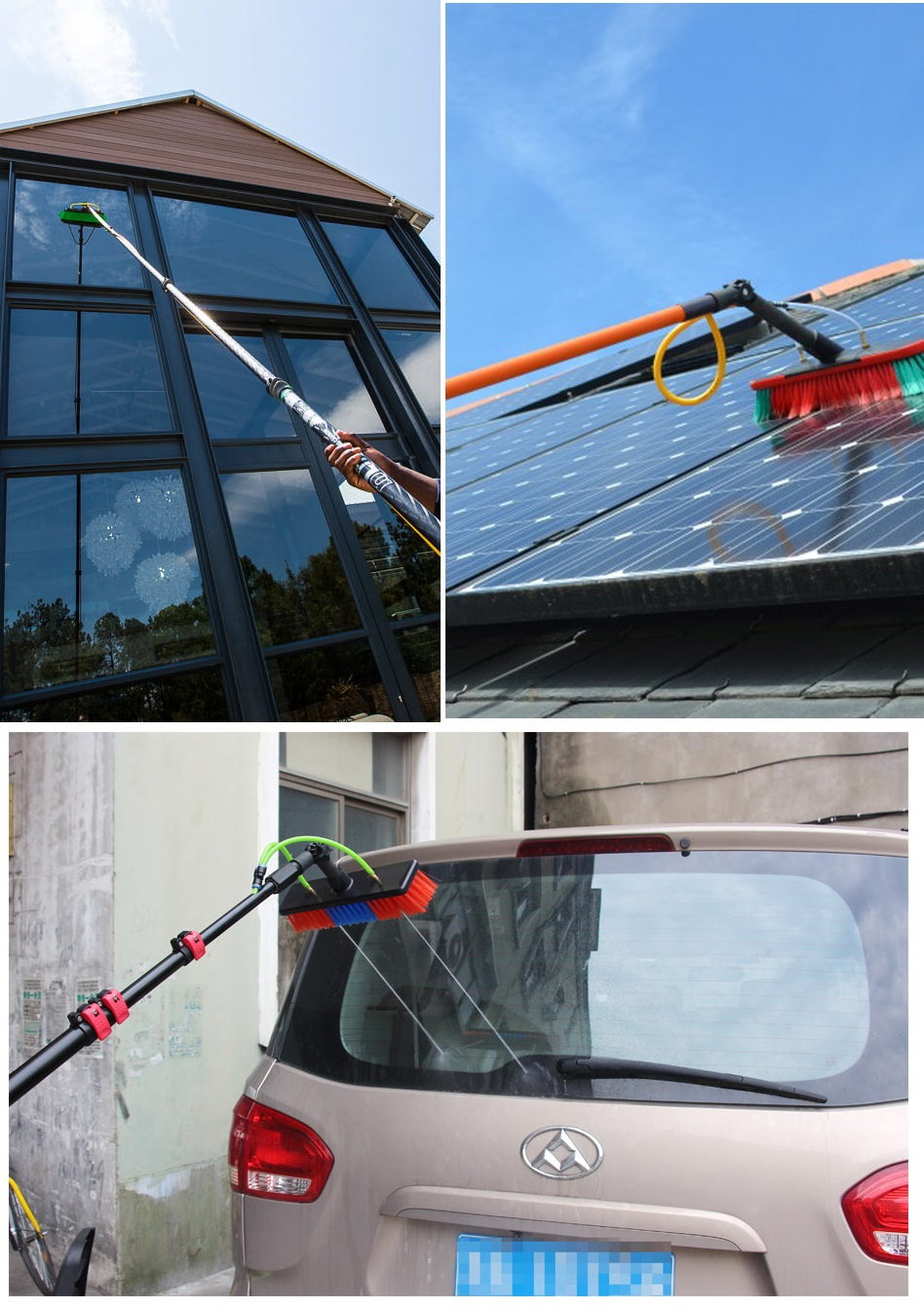 Telescopic Aluminum Pole Solar Panel Brushes 12 / 18 / 20 / 24 / 30 / 36 FT