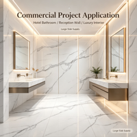 Dalle de pierre frittée Dawn Alpine White, aspect marbre de luxe, pour salle de bain, villa, hôtel, disponible pour les projets.