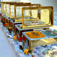 Ensemble traiteur de plats de luxe en or 9L serveur de buffet de mariage équipement de chauffe-plats en verre