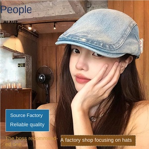 Vintage Denim Forward Hat Unisex Otoño 2024 Nuevo personaje de moda Casual Plain-made Big Head Showy Small Bailey Hat - Product Image 3