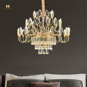 Candelabros de cristal grandes de lujo francés, decoración de techo de boda dorada, hermosas luces colgantes - Product Image 5