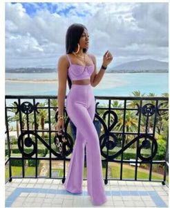 MF Formal Stretch Two Outfits Women Clothing Blue Bodycon Tank Top and Pants 2 Piece Bandage Set - Product Image 6