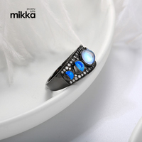 Bague en opale synthétique australienne en gros, en argent sterling, avec opale bleue feu