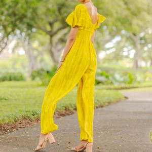 Nuevo Mono Casual de Playa con Estampado y Cuello en V, Cintura Plisada, Personalizado, Transpirable, de Rayón, para Mujer, 2026 - Product Image 3