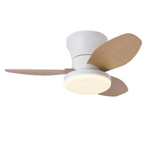 Ventilateur de plafond LED moderne à montage encastré avec pales en bois massif et corps de lampe en ABS, moteur AC pour salon et chambre à coucher - Product Image 1