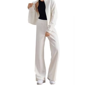 Ensemble de survêtement sportif 2 pièces en coton pour femme, couleur unie, col montant, style décontracté, tissage, saison d'automne - Product Image 6