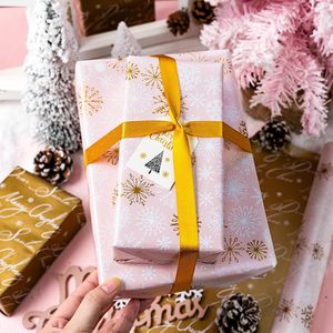Pink Christmas <b>Wrapping</b> <b>Paper</b> Roll Gold Snowflakes Reversible 46.8 Square Feet Recyclable Gift Craft - Product Image 2