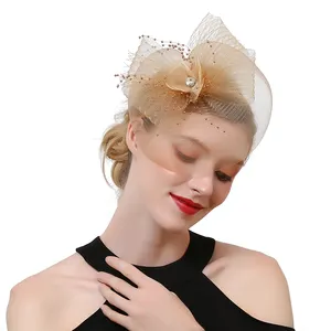 Vendita calda elegante accessori per capelli a maglia elastica Fascinator multicolore fiore di piume Fascinator sposa fascia con velo femminile