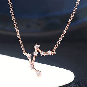 Elegantes Gargantillas de Oro Rosa para Mujer, con Circonitas, Colgante con Signo Zodiacal Vertical, Joyería para Mamá - Product Image 2