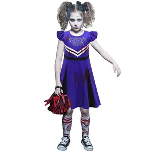 새로운 스타일 저렴한 가격 치어 리더 좀비 무서운 드레스 소녀를위한 할로윈 의상