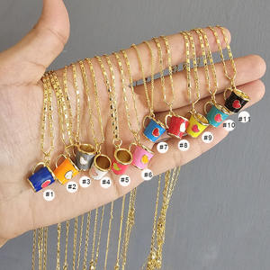 NM1347 Милая забавная 18 карат Золотая эмалированная разноцветная кофейная кружка чайная чашка очарование ожерелье подарок для кофе чай любящий друг - Product Image 2