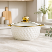 Ensemble de 3 plats en porcelaine avec couvercle et double poignée pour soupe, idéal pour hôtels et maisons