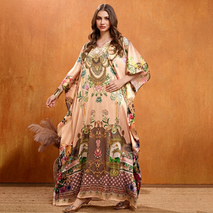 Wholesale Designer Turkish Style <b>Kaftan</b> Kurta Women Polyester Handmade Batwing Sleeves V Neck Regular Fit Flared Hem Midi Short - Product Image 1