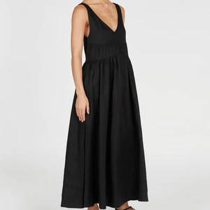 Nuovo Design Tongrui: Abito Lungo in <span class=keywords><strong>Lino</strong></span> <span class=keywords><strong>Nero</strong></span> con Scollo a V, Elegante e Casual per Donne e Signore - Product Image 3