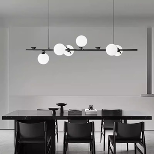 Lustre linéaire moderne en fer, 5/6 <span class=keywords><strong>ampoules</strong></span> G9 en verre, finition cuivre noir mat naturel, <span class=keywords><strong>suspension</strong></span> à lumière chaude pour maison contemporaine - Product Image 2