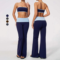 Set Yoga 3 Potong Wanita Tanpa Tali, Bahan Bernapas, Warna-Blok, Pinggang Tinggi, Kontrol Perut, Cepat Kering, untuk Gym dan Fitness
