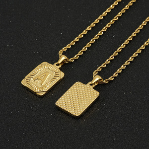 Zogxin Square Letter Pendant Necklace 18K Gold Plated Stainless Steel Hip Hop Style For Men And Women M Initial Charm - Product Image 4