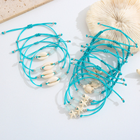 Lot de 12 bracelets perlés ajustables avec breloques tortue de mer, coquillage cauris et étoile de mer, cordon turquoise, bijoux océaniques, cadeau