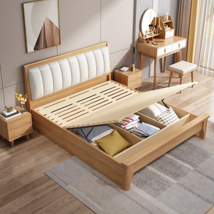 Cajones de <span class=keywords><strong>cama</strong></span> King <span class=keywords><strong>doble</strong></span> de madera maciza modernos, almacenamiento ligero, muebles de dormitorio de tamaño completo de lujo, <span class=keywords><strong>precio</strong></span> directo de fábrica al por mayor - Product Image 3