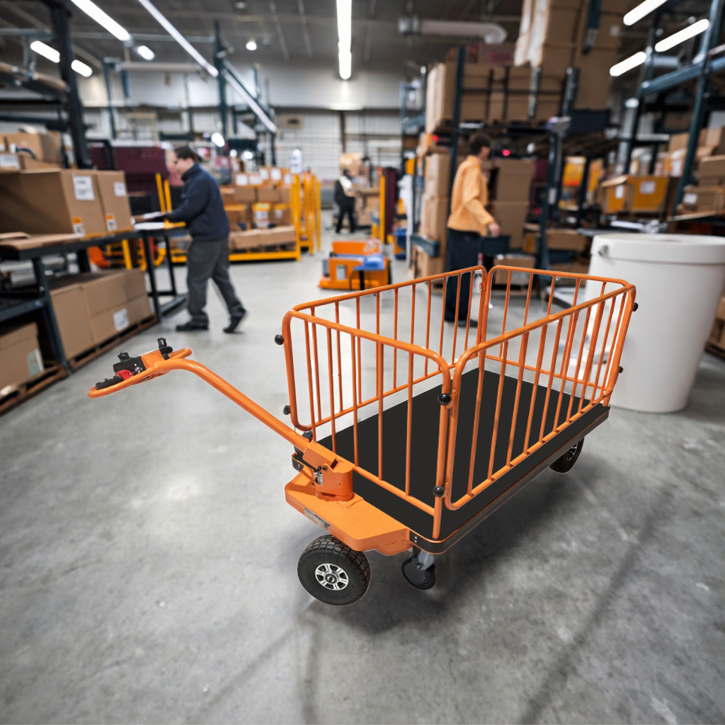 Battery Operated Platform Trolley OEM Customizable Electric Wheel Barrow Metal Hand Cart Four-Wheel 300kg/500kg Load Capacity