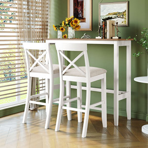 Juego de <span class=keywords><strong>Mesa</strong></span> Alta Moderna de Madera Maciza Resistente con 2 Sillas Tipo <span class=keywords><strong>Barril</strong></span> para Cafetería, Cocina o Desayunador - Product Image 1