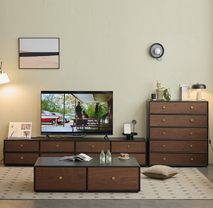 Ensemble de meubles de rangement de style <span class=keywords><strong>industriel</strong></span> moderne du milieu du siècle : <span class=keywords><strong>meuble</strong></span> <span class=keywords><strong>TV</strong></span>, table basse et commode avec finition couleur noyer - Product Image 6