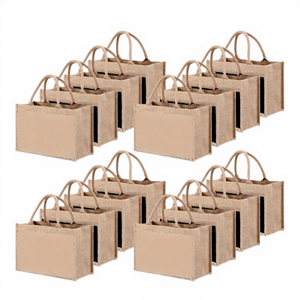 Natural Jute Canvas Folding Tote <b>Bag</b> | Reusable Eco-Friendly Shopping <b>Bag</b> with <b>Rope</b> Handles for Grocery Promotional Everyday Use - Product Image 2