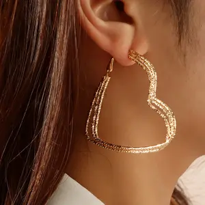 2024 Casual Fashion African Jewellery 18k gold plated Jewelry Gold Plated Big Long Peach Heart Shaped Earrings