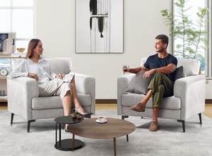 Poltrona Moderna in Tessuto Grigio Chiaro, Sedia Imbottita Singola con Gambe in Metallo <span class=keywords><strong>Nero</strong></span> per Soggiorno, Camera da Letto, Ufficio - Product Image 5