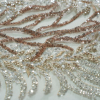 Tissu en peluche tricoté de trame soluble dans l'eau en spandex/nylon de poids moyen de luxe paillettes brodées pour tube transparent extensible de mariage