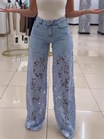 Jean évasé écologique pour femme, coupe ample, déchiré, jambe large, taille mi-haute, avec logo, effet usé, en denim grande taille