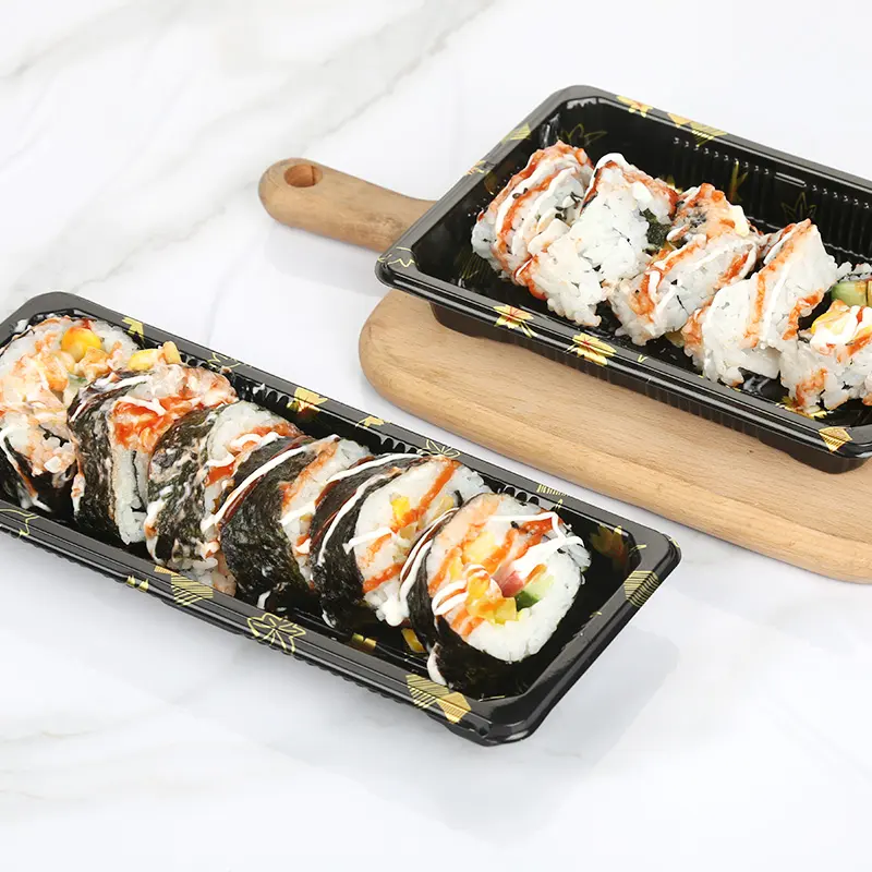 Recipientes de plástico para enfeitar sushi, embalagem transparente para bolo de queijo e sushi baratos com tampa