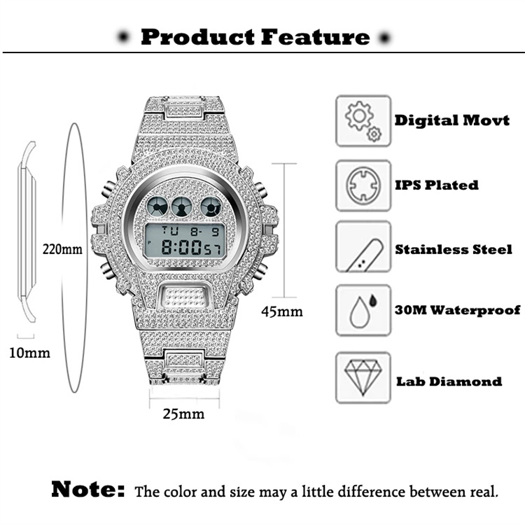 Miss Fox V304 Luxury Mens Bling Digital Watch - Iced Out Hip Hop 