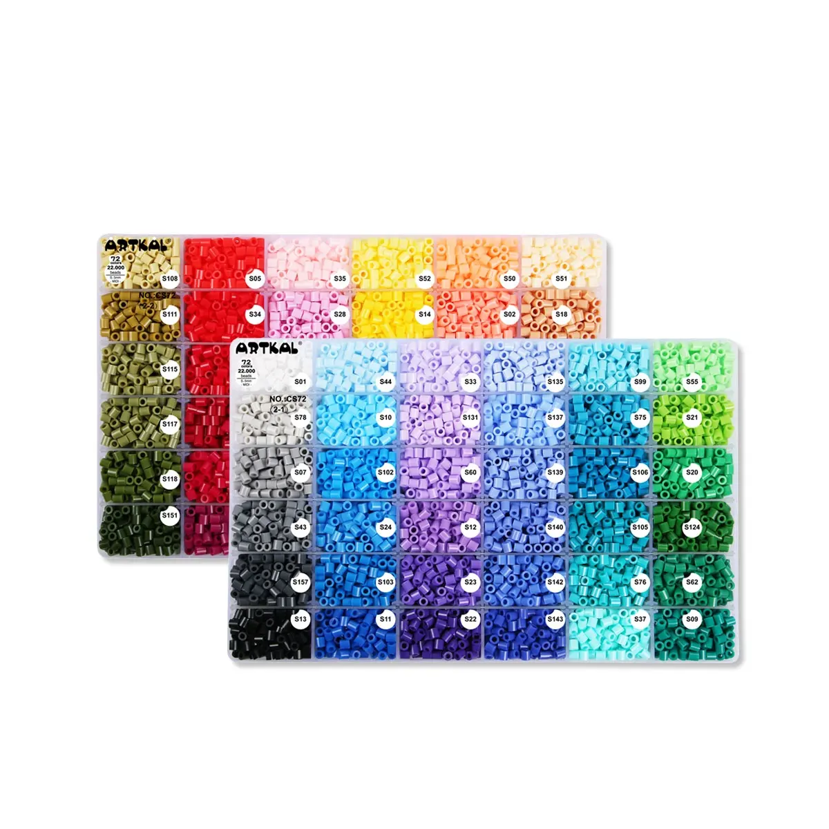 Hochwertige 2 Schachteln mit 72 Farben Set PE Material 5mm Artkal Perlen Schmelz perlen mit 5 Bügel papier in einer Gitter box