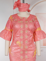 Robe longue en dentelle Bazin Riche traditionnelle africaine pour femmes, nouvelle conception H&D, avec foulard assorti.