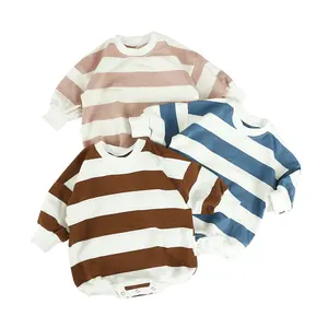 Top Sales Spring Autumn New Baby Clothes Newborn Long-sleeved Crew Neck Yarn-dyed Striped Cotton Rompers