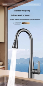 Robinet mélangeur de cuisine en cuivre à double usage chaud/froid, extractible, anti-éclaboussures, 2-en-1, finition chromée, avec capteur sans contact - Product Image 3