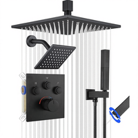 Système de douche de luxe à effet pluie et jet avec douchette à main, mitigeur eau chaude/froide, barre coulissante - Robinetterie de salle de bain moderne finition chrome