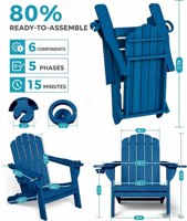 Chaise pliante Adirondack avec deux porte-gobelets, chaise de patio extérieure résistante aux intempéries 380LBS pour jardin, plage et cour arrière