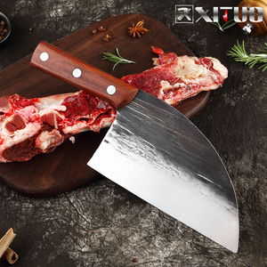 Couteau de boucher forgé à la main, hachoir tranchant en acier à haute teneur en carbone, manche en bois de rose antidérapant - Product Image 3