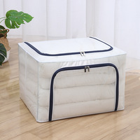Boîtes de rangement pliables écologiques pour vêtements, bacs de rangement empilables, organisateur de rangement robuste avec poignées, cadre en métal, vêtements, literie, garde-robe